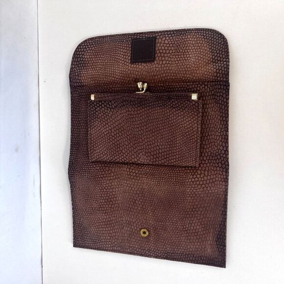 VTG Leather Anne Klein St Thomas Wallet Checkbook Kiss Lock Brown Faux Snakeskin - Picture 4 of 7